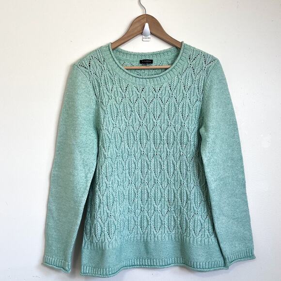 Talbots Roll Neck Fisherman Womens Sweater Size L Green Cable Knit Preppy Boxy - Picture 1 of 8